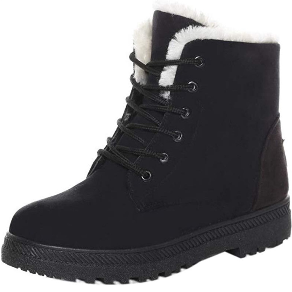 Platform Warm Fur Snow Ankle Lace Up Flat Booties - Picture 4 of 4